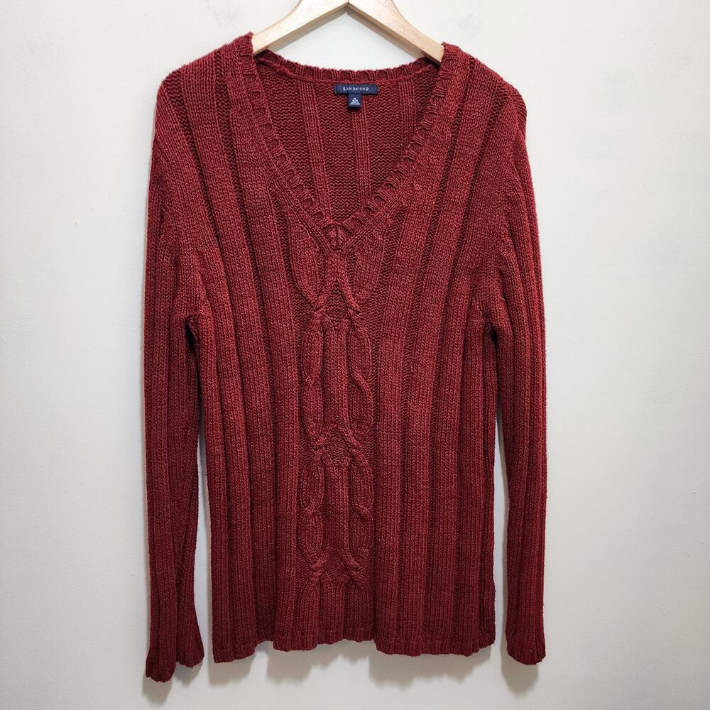 Vintage Lands' End v-neck open cable knit medium weight sweater woman's size‎ XL